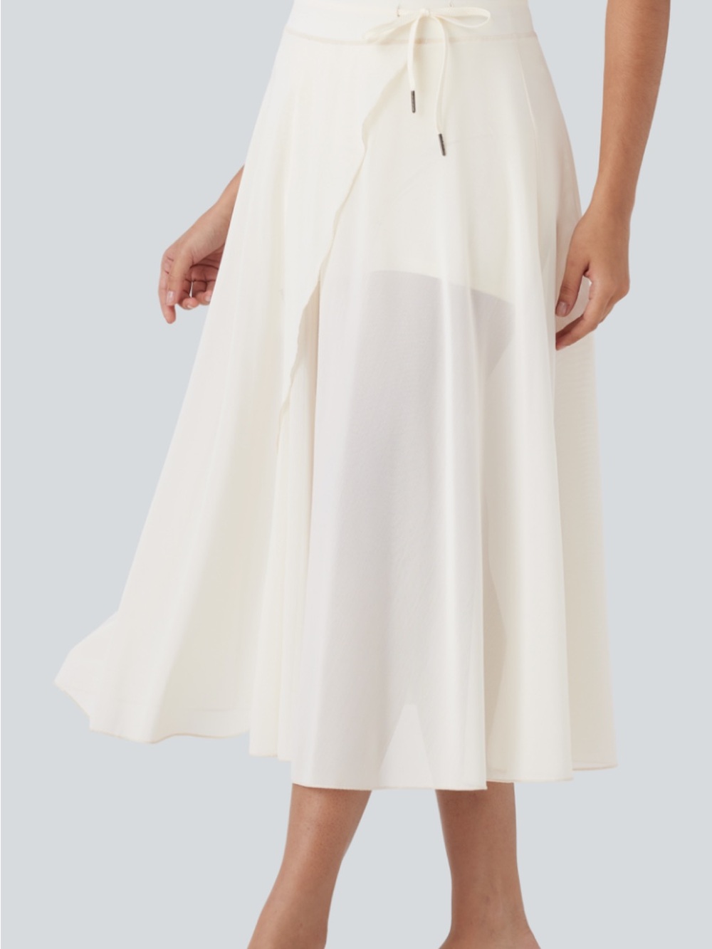 HALARA Ivory Wrap Tie-Waist Midi Skirt